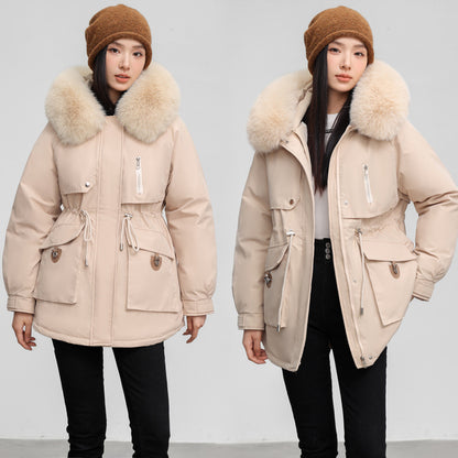 Cross-border Fleece-lined Thickened Parka Collar Slim Fit Slimming Cotton Coat